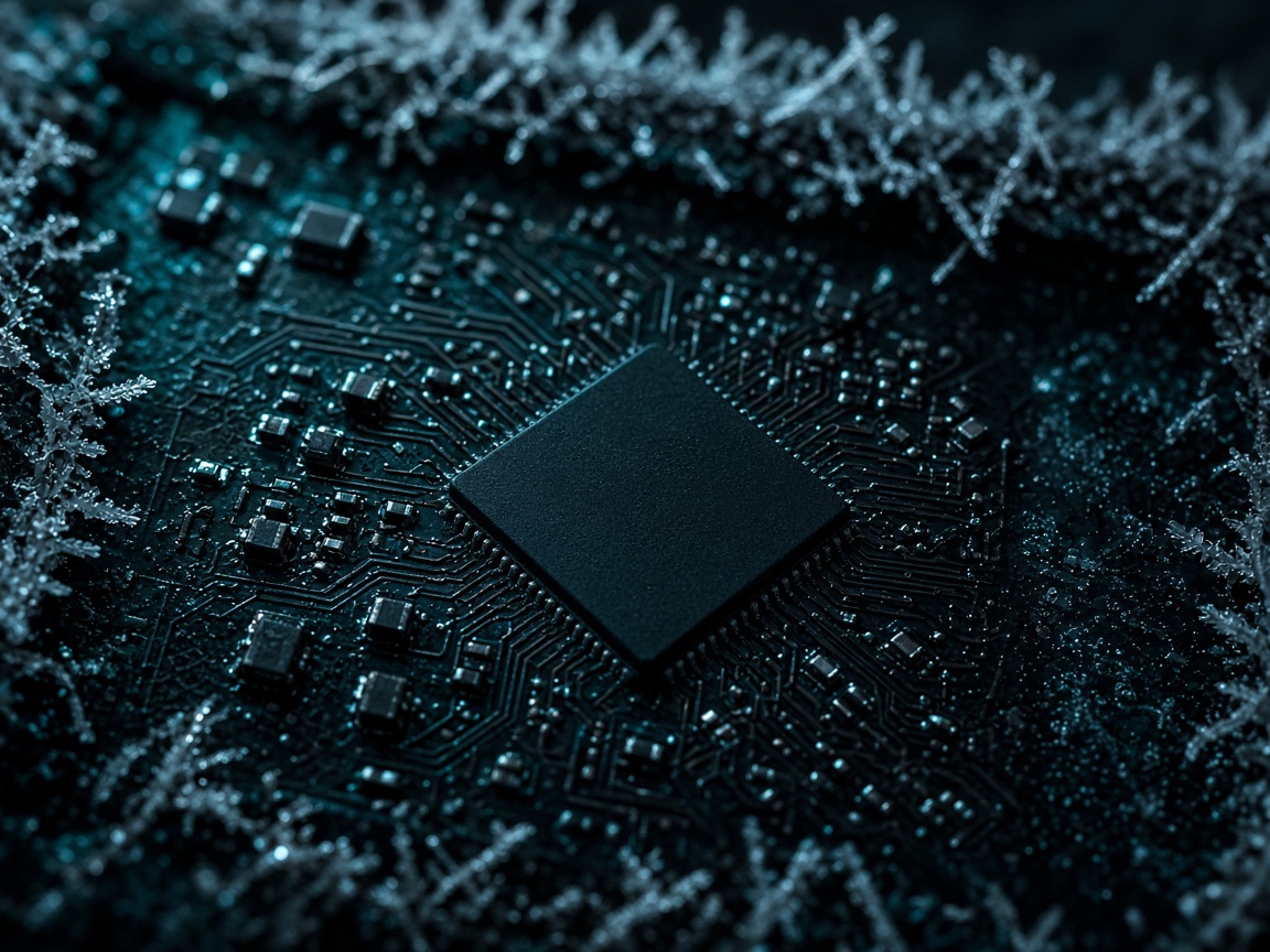 Secure element chip on a frost-covered circuit board